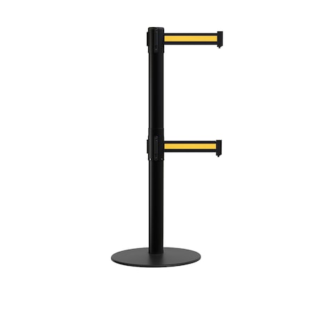 Montour Line Stanchion Dual Belt Barrier Flat Base Black Post 13ft. Blk/Y H Belt S400D-BK-BYH-130